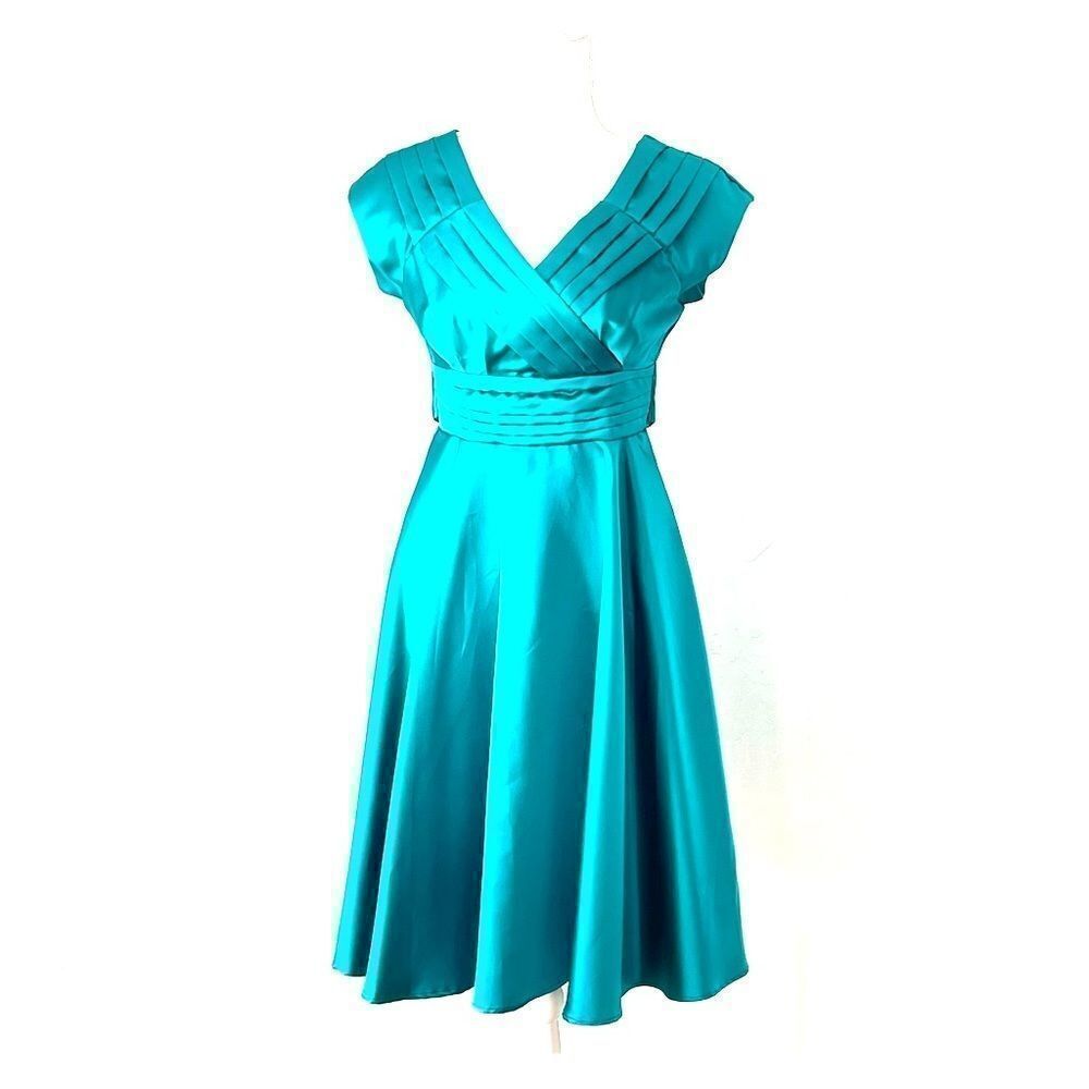 Jody California Teal Shade Satin Silk Dress Size 3/4